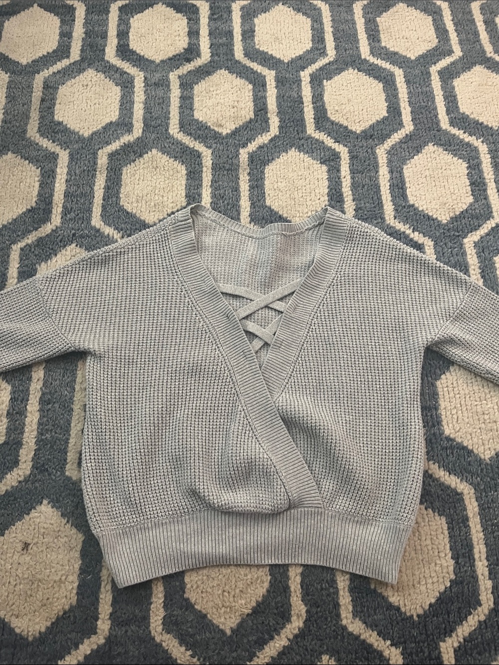 Women's Crisscross V-Neck Sweater in Light Gray